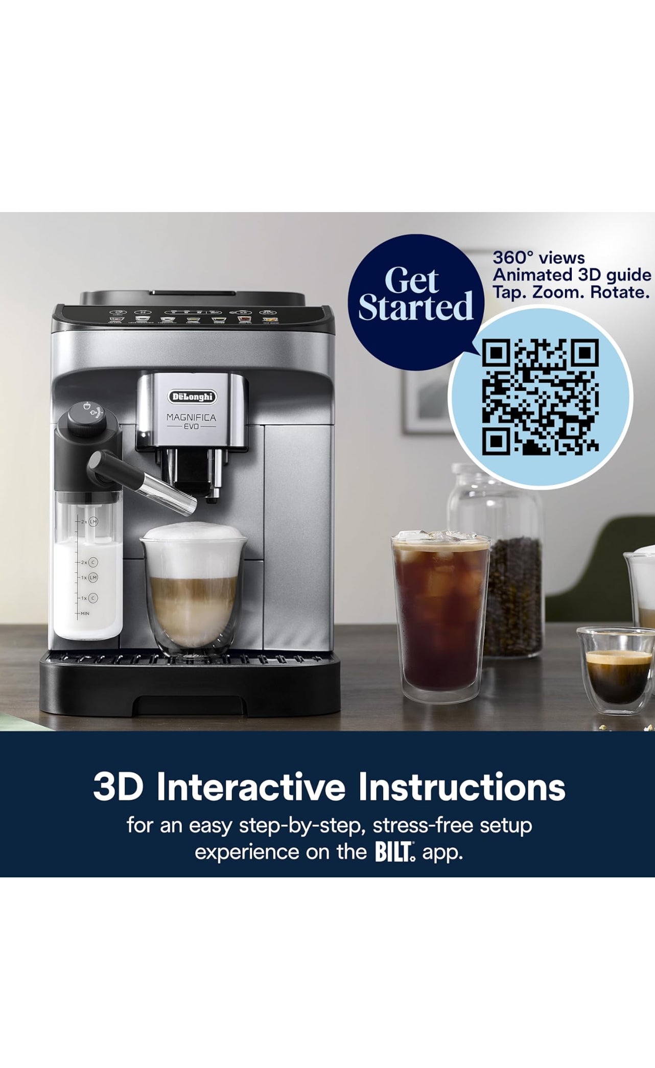 De'Longhi Magnifica Evo Automatic Espresso & Coffee Machine with Auto Milk Frother, Built-in Grinder & Auto-Clean Function - For Latte, Cappuccino, Americano, Iced Coffee, ECAM29084SB , Silver