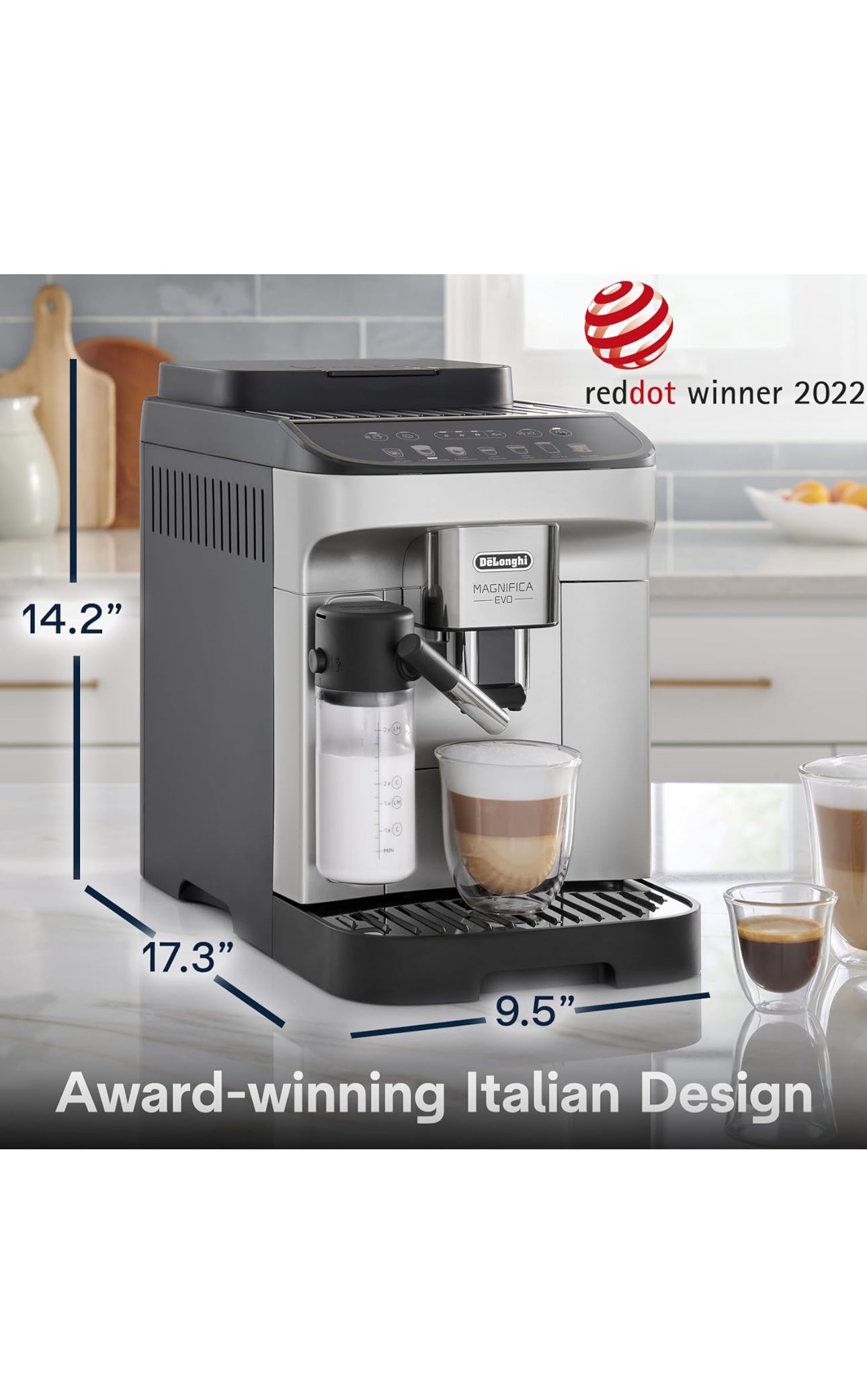 De'Longhi Magnifica Evo Automatic Espresso & Coffee Machine with Auto Milk Frother, Built-in Grinder & Auto-Clean Function - For Latte, Cappuccino, Americano, Iced Coffee, ECAM29084SB , Silver