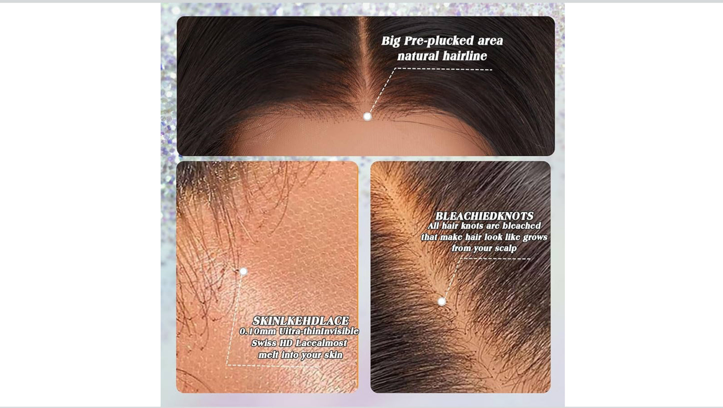 40 inch Wig Human Hair 13x6 Full HD Lace Front Wigs Human Hair Real Skinlike HD Lace Wig Pre Plucked 0.10mm Ultra-thin Lace Vivid Clean Hairline Bleached Tiny Knots 200 Density Straight Wigs for Women