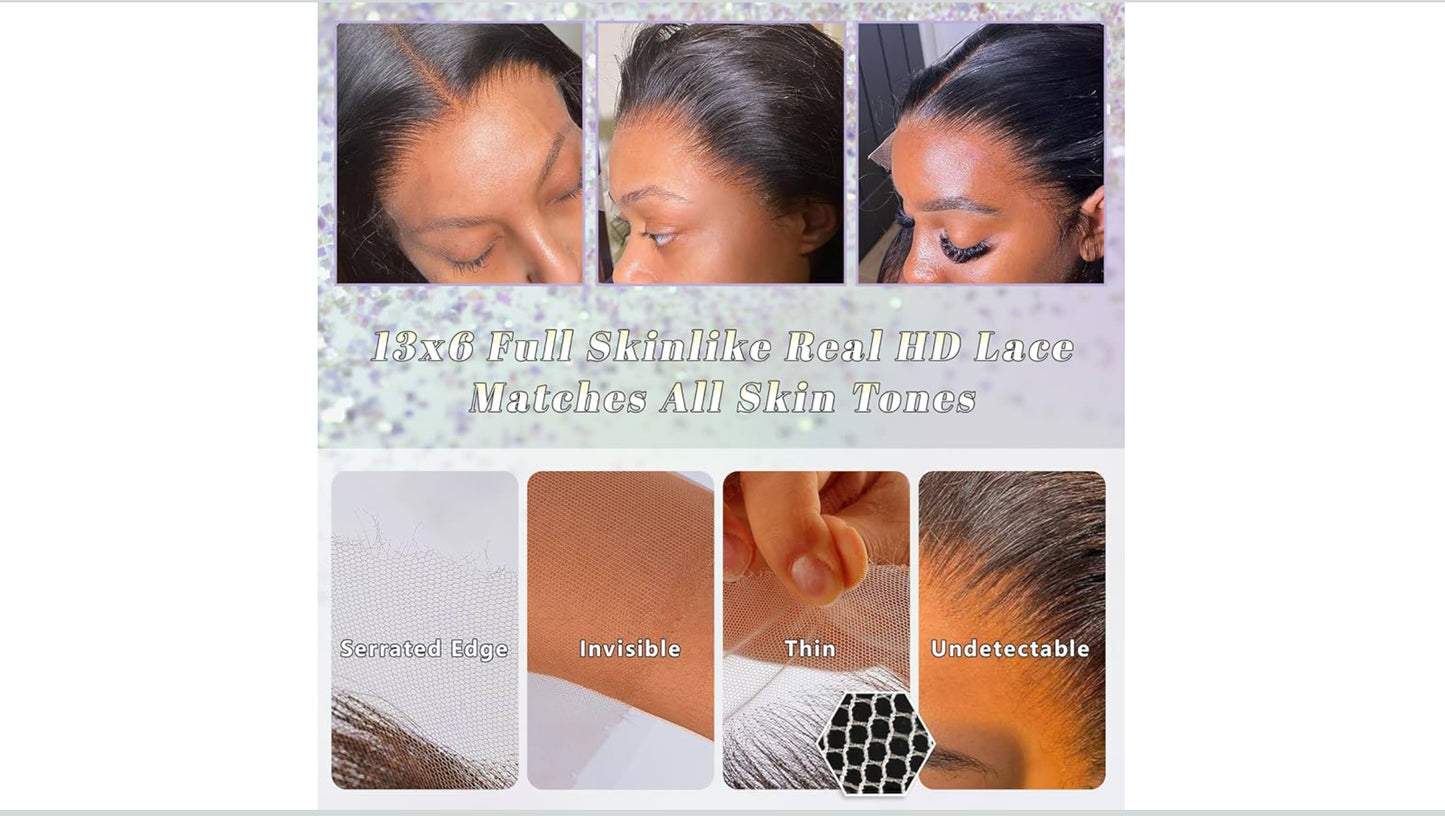 40 inch Wig Human Hair 13x6 Full HD Lace Front Wigs Human Hair Real Skinlike HD Lace Wig Pre Plucked 0.10mm Ultra-thin Lace Vivid Clean Hairline Bleached Tiny Knots 200 Density Straight Wigs for Women