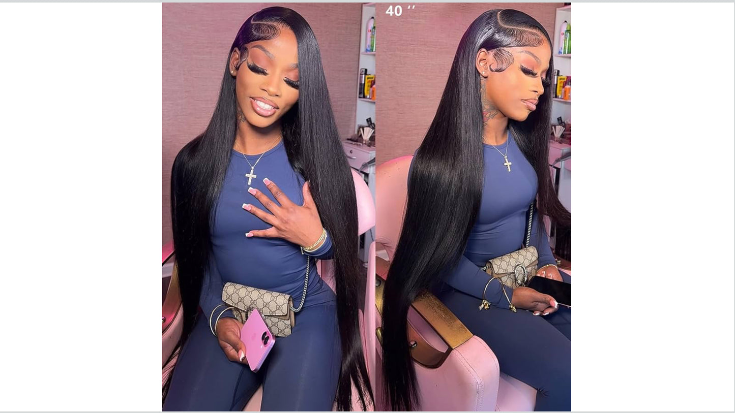 40 inch Wig Human Hair 13x6 Full HD Lace Front Wigs Human Hair Real Skinlike HD Lace Wig Pre Plucked 0.10mm Ultra-thin Lace Vivid Clean Hairline Bleached Tiny Knots 200 Density Straight Wigs for Women