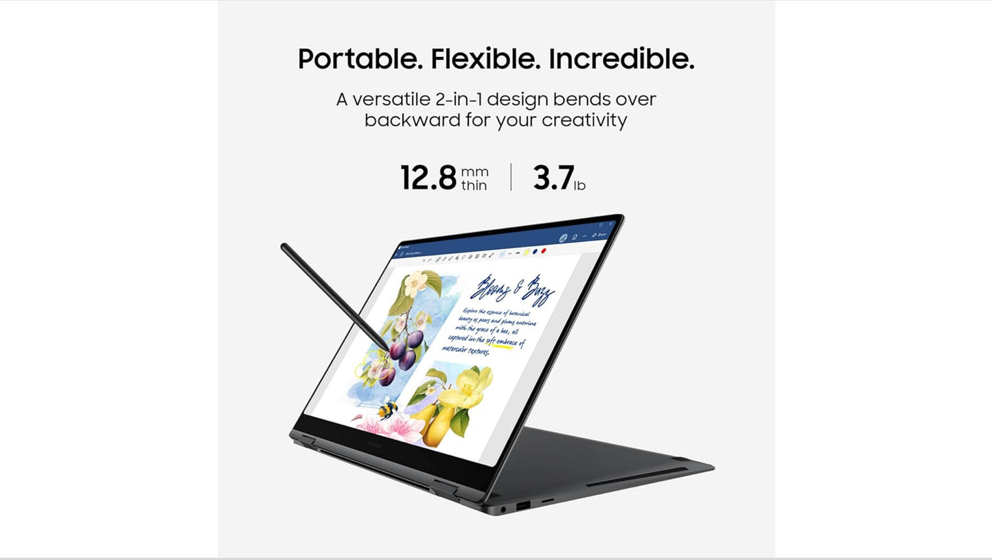 SAMSUNG 16” Galaxy Book5 Pro 360 Copilot+ PC, AI Business Laptop, Windows 11 Pro, Intel Core Ultra 7 Processor 256V, 3K AMOLED Touchscreen, 16GB / 512GB, 120HZ, 2025 Model, NP964QHA-KG1US, Gray