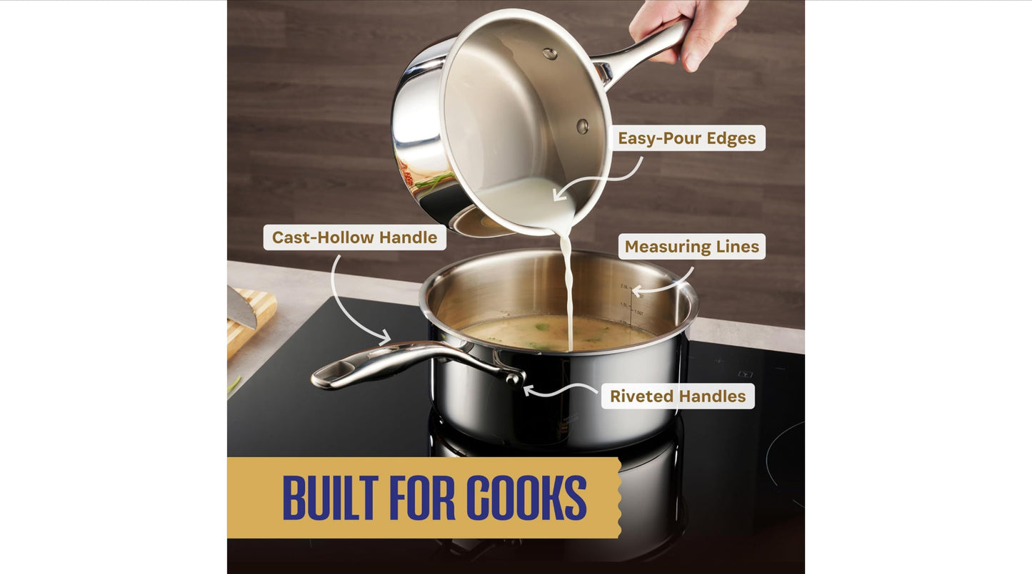 LEGEND COOKWARE Stainless Steel Cookware Set | 5 Ply 12-Piece Pot and Pan Set Induction Compatible, Non-Toxic | Best Heavy Duty 18/8 Full Clad Construction | Oven Safe Even Heating PFOA PTFE PFOS Free