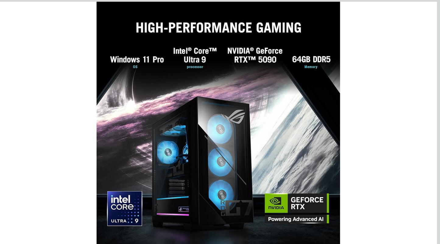 Asus ROG G700 Gaming Desktop Computer Intel Core Ultra 9 285K 32GB RAM 2TB SSD NVIDIA GeForce RTX 5090 Black
