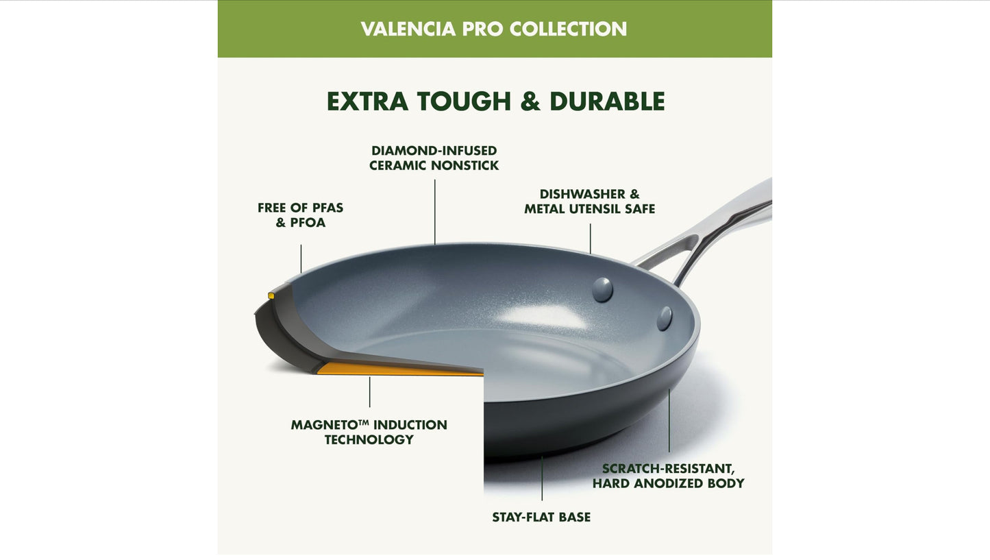GreenPan 22 Piece Valencia Pro Ceramic Nonstick Cookware Set, PFAS-Free, Induction Ready, Hard Anodized Pots & Pans with Lids, Compatible on All Cooktops, Dishwasher & Oven Safe, Gray