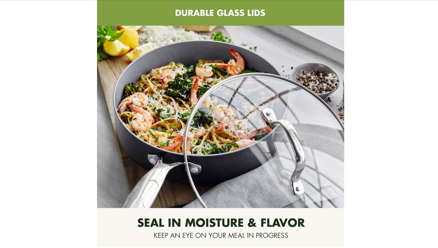 GreenPan 22 Piece Valencia Pro Ceramic Nonstick Cookware Set, PFAS-Free, Induction Ready, Hard Anodized Pots & Pans with Lids, Compatible on All Cooktops, Dishwasher & Oven Safe, Gray