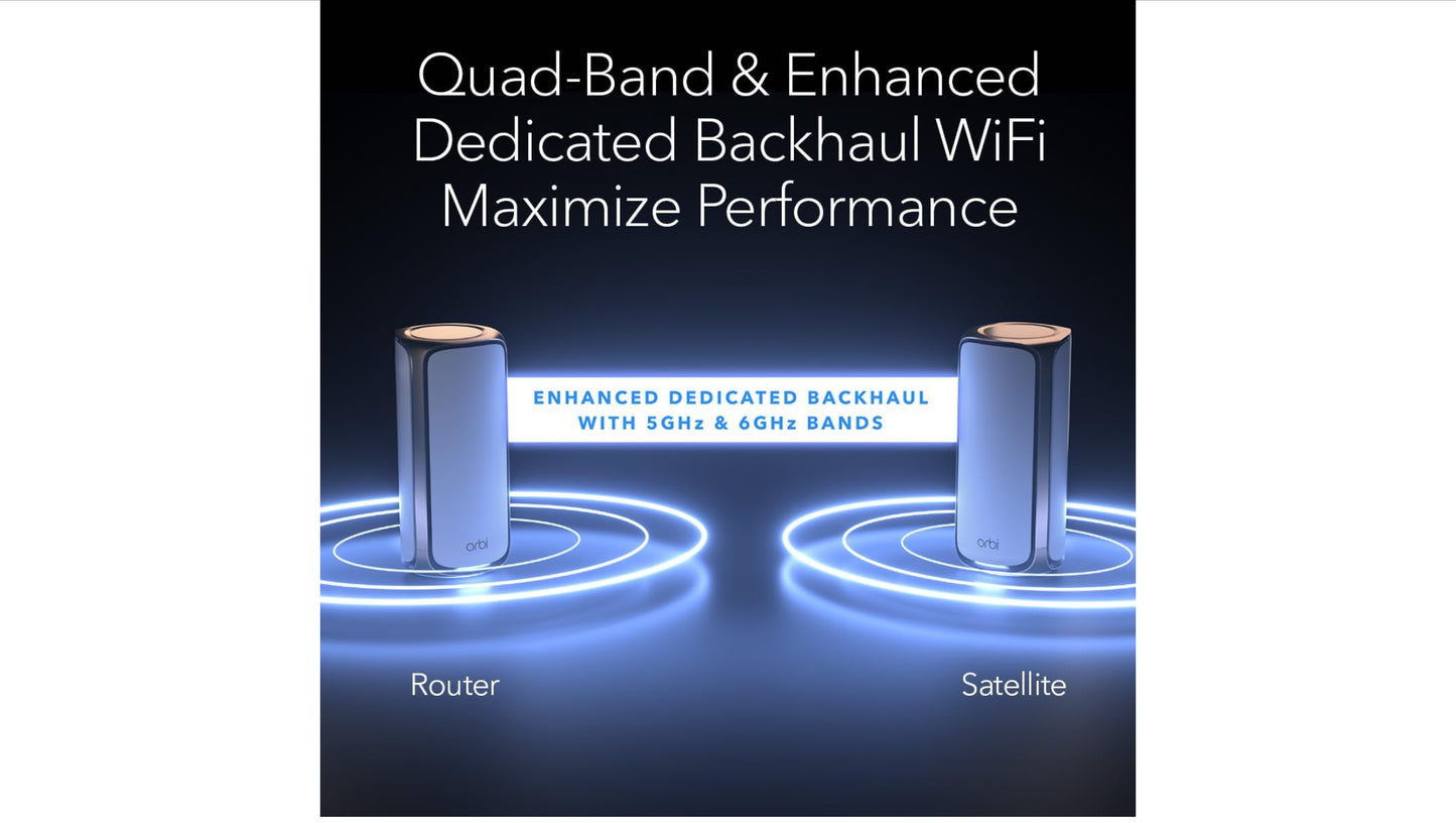 NETGEAR Orbi 970 Series Quad-Band WiFi 7 Mesh Network System (RBE973S), Router + 2 Satellite Extenders, Security Features, Up to 27Gbps, Covers Up to 10,000 sq. ft., 200 Devices, 10 Gig Internet Port