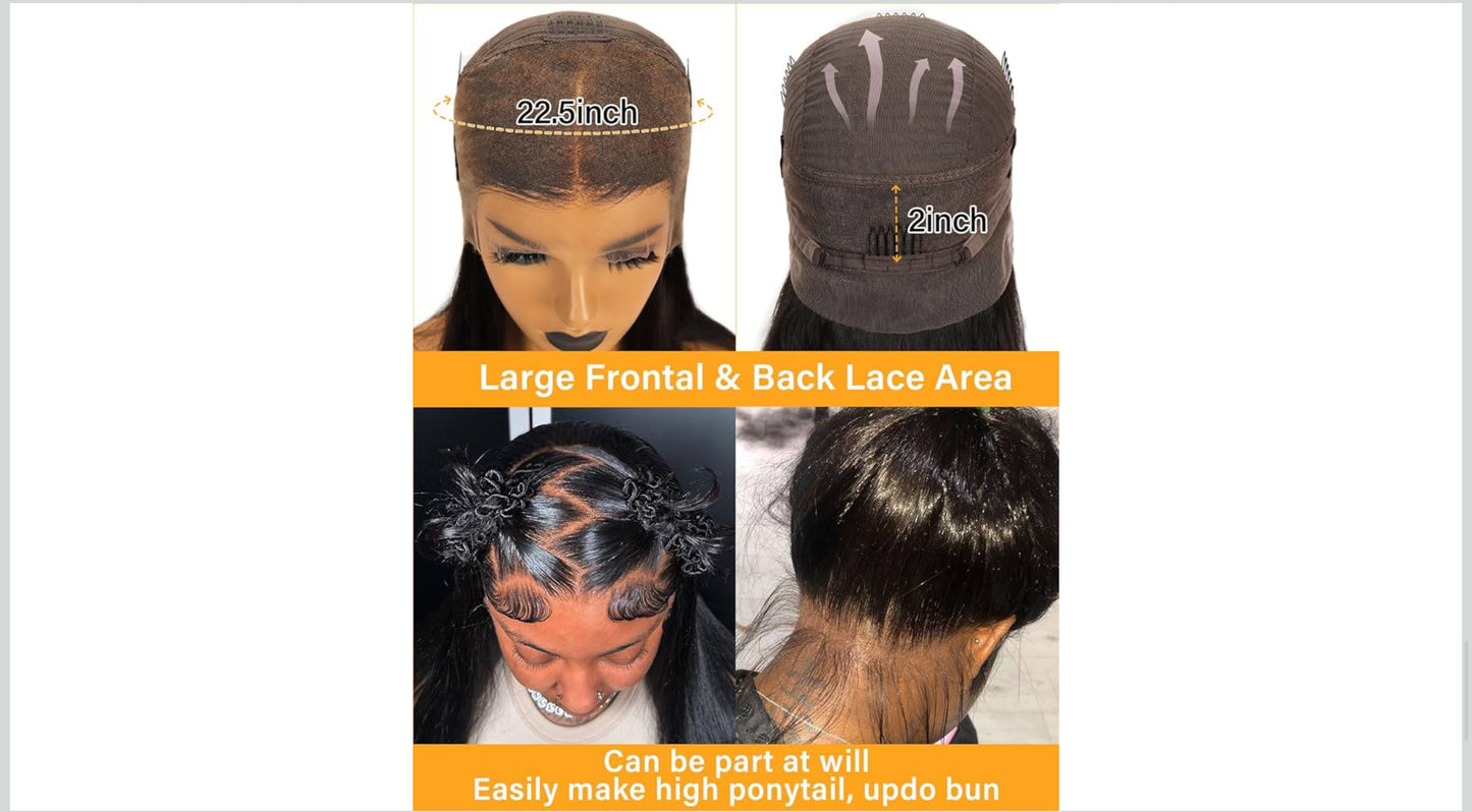 BEEOS 250% Density 360 SKINLIKE Real HD Lace Frontal Wig, 0.1mm Ultra-thin HD Lace Pre-Plucked Bleached Knots Human Hair Wig Straight 28 Inch