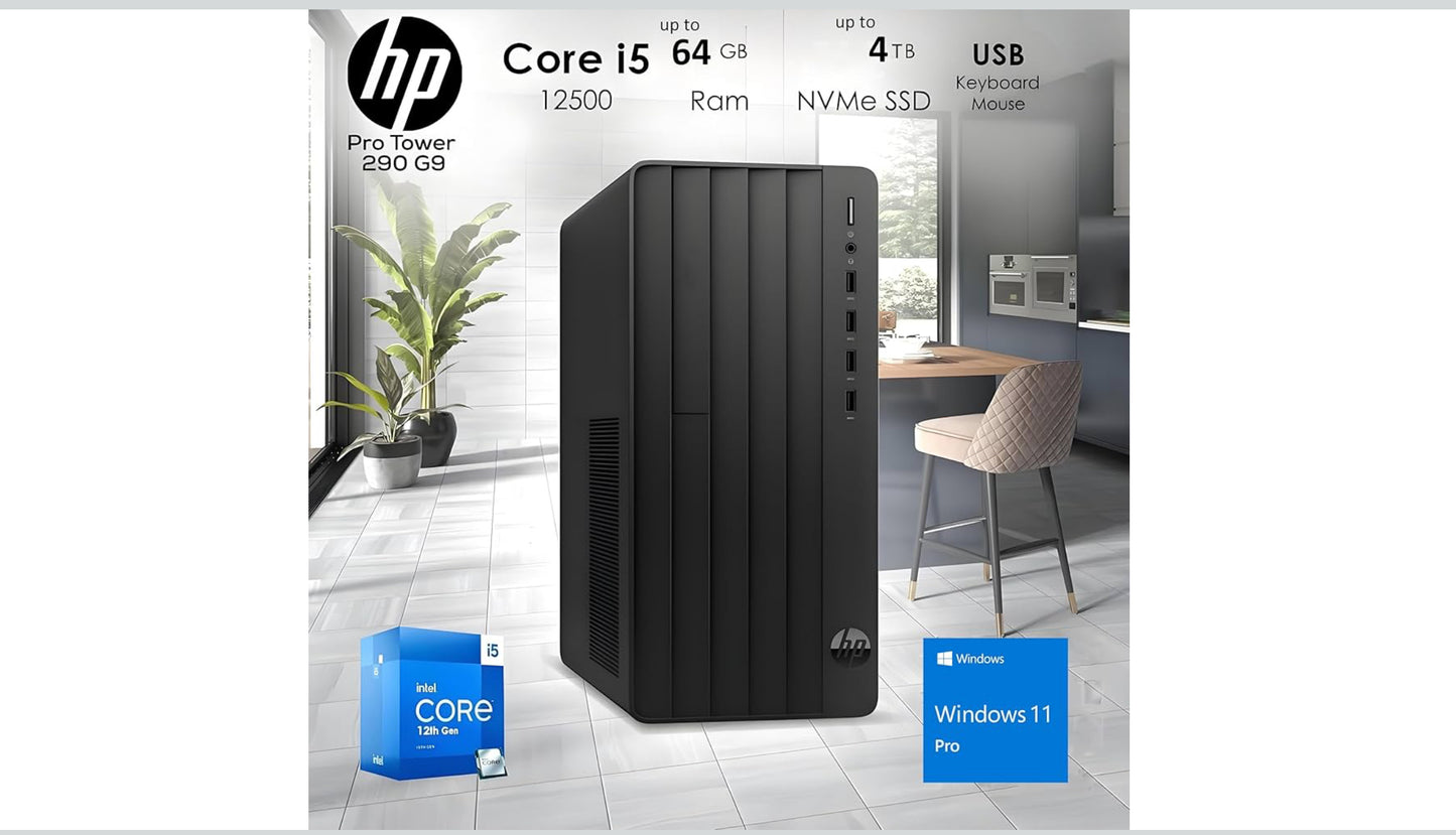 HP Desktop Computers Tower PC for Home Business Student, Intel 6-Core i5-12500 (Beat i7-11700), 32GB DDR4 RAM, 1TB PCIe SSD, WiFi, Bluetooth, RJ-45, Keyboard and Mouse, Windows 11 Pro, Wendbo