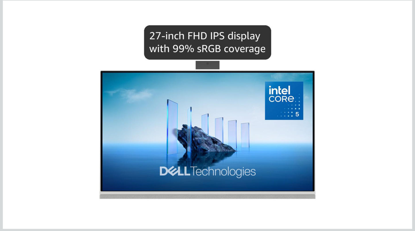 Dell 27 All-in-One Desktop ec27250-27-inch FHD (1920 x 1080) Display, Intel Core 5 Processor 120U, Intel Graphics, 16GB DDR5 RAM, 512GB SSD, Windows 11 Home, Onsite Service - White