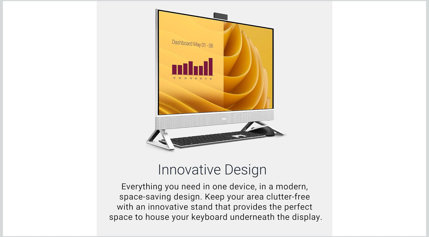 Dell 27 All-in-One Desktop ec27250-27-inch FHD (1920 x 1080) Display, Intel Core 5 Processor 120U, Intel Graphics, 16GB DDR5 RAM, 512GB SSD, Windows 11 Home, Onsite Service - White