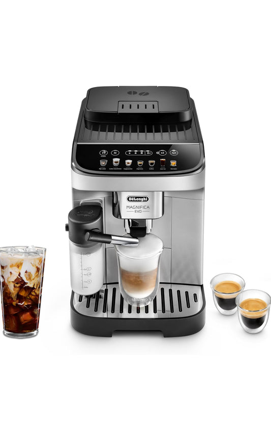De'Longhi Magnifica Evo Automatic Espresso & Coffee Machine with Auto Milk Frother, Built-in Grinder & Auto-Clean Function - For Latte, Cappuccino, Americano, Iced Coffee, ECAM29084SB , Silver
