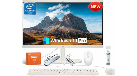 HP All in one Desktop Computer, 21.5" FHD Display, 32 GB RAM, 1 TB SSD, Intel Celeron J4025, Webcam, Intel UHD Graphics, Wi-Fi 6, Bluetooth, HDMI, Windows 11 Pro, Wired KB & Mouse, w/RH-Accessories