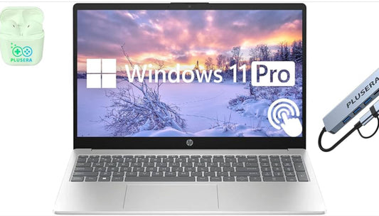 HP 15.6" Touchscreen Business Laptop, 32GB RAM 1.5TB Storage (1TB SSD+512GB Docking Station Set), 6-Cores Intel Core i3, Windows 11 Pro with Microsoft Office Included, PLUSERA Earphones, Silver