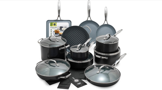 GreenPan 22 Piece Valencia Pro Ceramic Nonstick Cookware Set, PFAS-Free, Induction Ready, Hard Anodized Pots & Pans with Lids, Compatible on All Cooktops, Dishwasher & Oven Safe, Gray