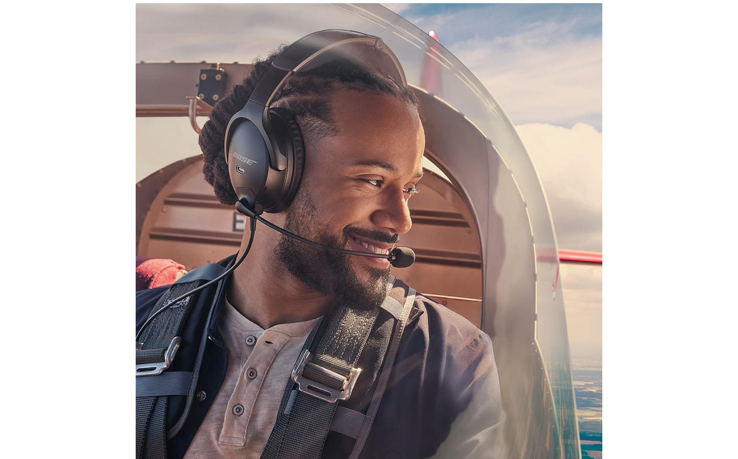 Bose A30 Aviation Headset with Bluetooth, Lightweight Comfortable Design, Adjustable ANR and Noise Cancelling [Dual Plug] – Black