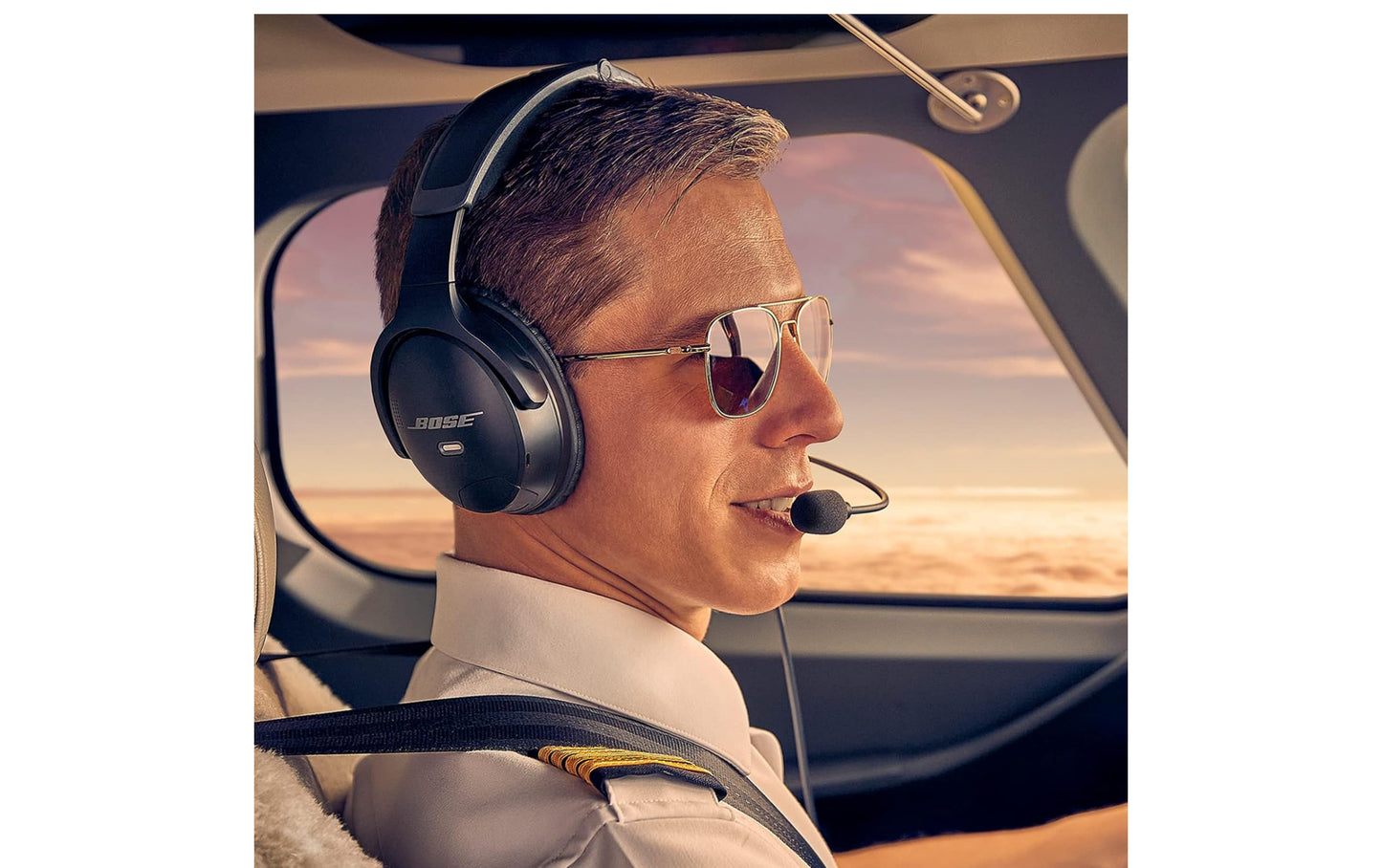 Bose A30 Aviation Headset with Bluetooth, Lightweight Comfortable Design, Adjustable ANR and Noise Cancelling [Dual Plug] – Black