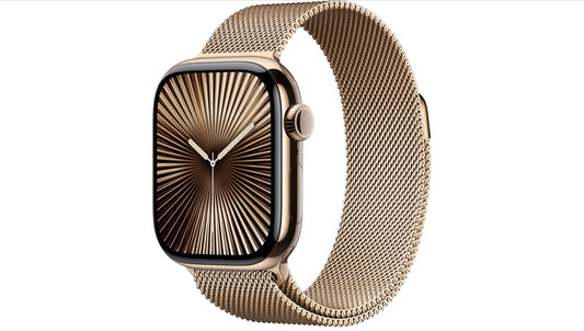 Apple Watch Series 10 [GPS + Cellular 42mm case] Smartwatch with Gold Titanium Case with Gold Milanese Loop. Fitness Tracker, ECG App, Always-On Retina Display, Carbon Neutral