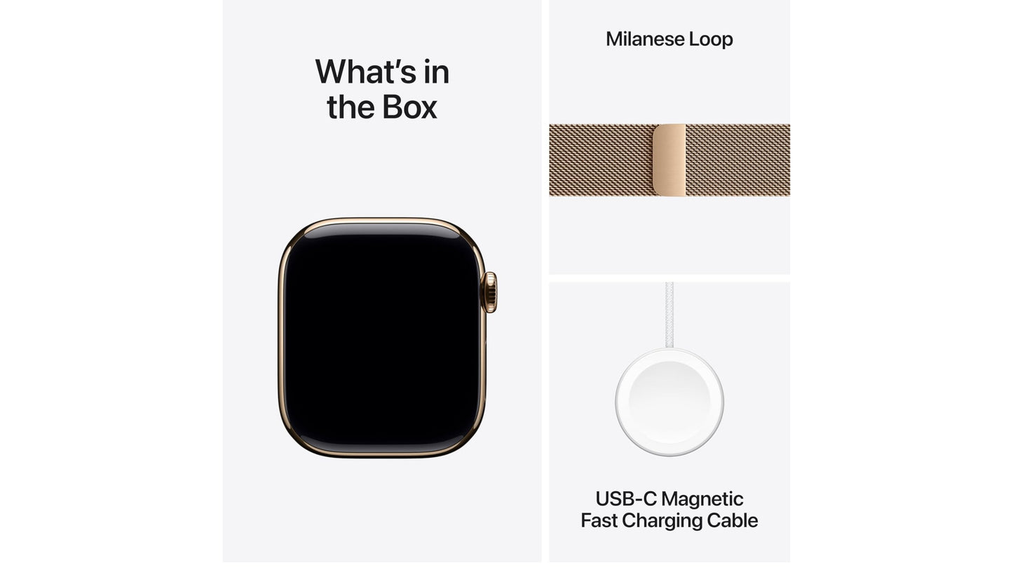 Apple Watch Series 10 [GPS + Cellular 42mm case] Smartwatch with Gold Titanium Case with Gold Milanese Loop. Fitness Tracker, ECG App, Always-On Retina Display, Carbon Neutral